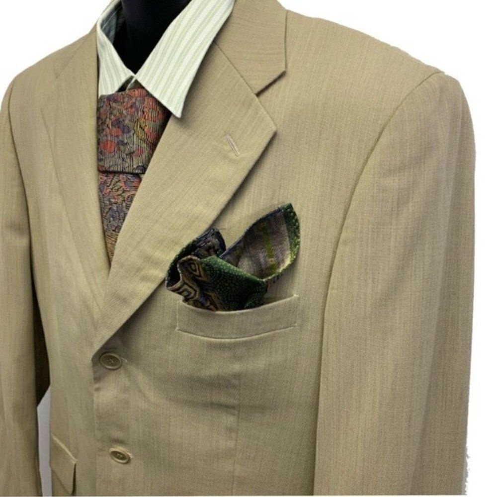 Louis Feraud Sport Coat 39R Khaki 3-Button Notched Lapel‎ Single Breasted Dapper